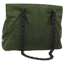 PRADA Plastic Chain Tote Bag Nylon Green Auth 192297 Green