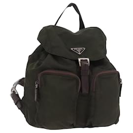 PRADA Backpack Nylon Khaki Silver Auth ar14006 Silvery Khaki
