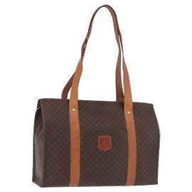 Céline Borsa a tracolla CELINE Macadam Canvas PVC Pelle Marrone Oro Auth ka5258 Marrone D'oro