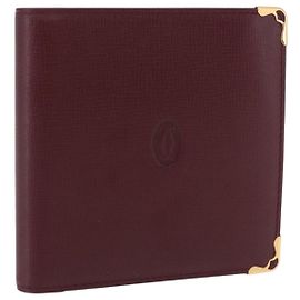 Cartera Bifold CARTIER Must Line de Cuero Burdeos Oro Auth 186651A Dorado Burdeos