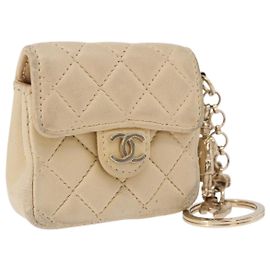 CHANEL Mini Mini Matelasse Charm Lamb Skin Beige CC Auth bs36151 Beige