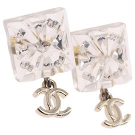 CHANEL Crystal COCO Mark Earring Metal Clear Silver CC Auth SW2655SAM Silvery Other