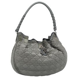 Bolsa de ombro Christian Dior Canage Nylon Cinza Prata Auth ep15322 Marrom Prata
