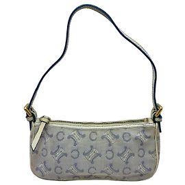 Céline Celine Mini Bolsa de Ombro Canvas Blue Macadam Branco Azul