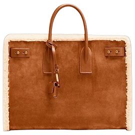 Saint Laurent De Jour Shearling Leder Handtasche Braun