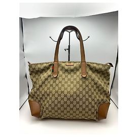 Gucci GG Canvas Web Sherry Line Bolsa Tote Marrom Bege