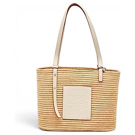 Loewe Bolsa Cesta de Ráfia e Couro Bege