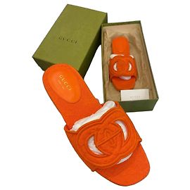 Gucci GG Marmont Canvas Flat Sandals - Orange Orange