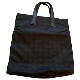 Sac Cabas Chanel Travel Line en Toile Noire Noir