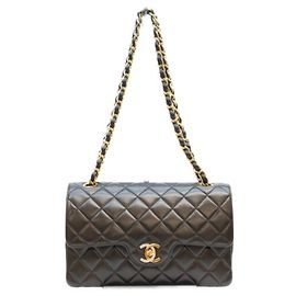 Bolsa de Ombro Chanel Black Lambskin Double Flap Matelassé Preto