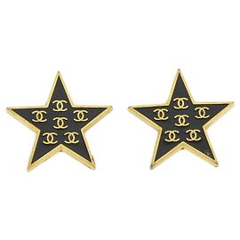 Chanel Black and Gold Stud Earrings Black Golden