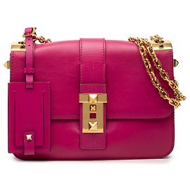 Bolsa de ombro Valentino Pink Leather B Rockstud Flap Rosa Outro
