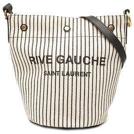 Sac seau Rive Gauche en toile rayée blanche Saint Laurent Blanc
