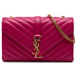 Saint Laurent Pink Small Chevron Calfskin Monogram Envelope Bag Pink Other