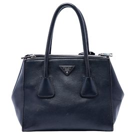 Sac à main Prada Blue Glace Calf Twin Pocket Double Handle Bleu Bleu Marine