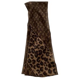 Pañuelo de seda Louis Vuitton Monogram Leopard marrón Castaño Estampado de leopardo