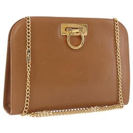 Salvatore Ferragamo Vintage Gancini Chain Pelle Medium Marrone