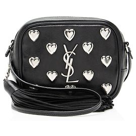Borsa Blogger in pelle con applicazioni a cuore e monogramma Saint Laurent Nero