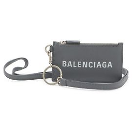 Balenciaga Leder Kartenetui mit Logo Grau