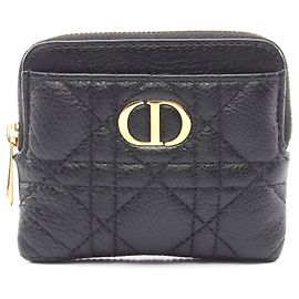 Dior Caro Lavender Leather Wallet Coin Case Black