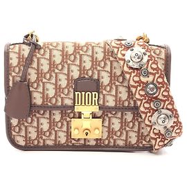 Bolsa de ombro em jacquard Oblique Dior em lona e couro Marrom