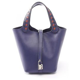 Hermès Sac à main Hermes Picotin Lock PM Tressage Marron Noir Bleu Marine
