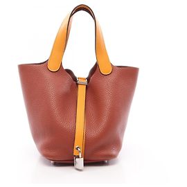 Hermès Bolsa Hermes Picotin Lock Touch PM Marrom Amarelo