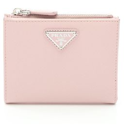 Prada Saffiano Triang Bi-Fold Wallet Pink