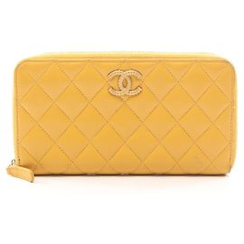 Chanel Matelassé Long Wallet Yellow