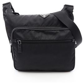 Prada Triangle Plate Shoulder Bag Black