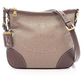 Bolsa de ombro jacquard com logótipo Prada Marrom Bege