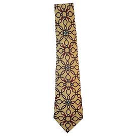 Corbata Hermès de seda amarilla motivo cuerdas y hebillas Otro Amarillo