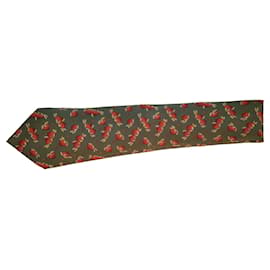 Corbata de seda Hermès estampado melocotón Roja Verde Amarillo