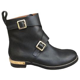 Bottines Chloé en cuir noir avec boucles dorées Noir