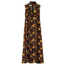 Dries Van Noten Samtkleid Floral 2001 Schwarz Rot Blau Grün Gelb