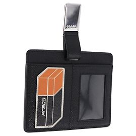 PRADA Card Case Safiano leather Black Silver 2MC122 Auth BA14392A Black Silvery