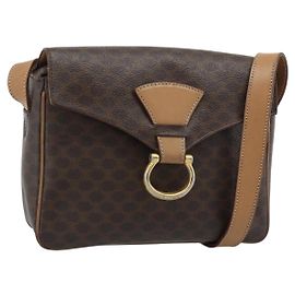 Céline CELINE Macadam Canvas Shoulder Bag PVC Leather Brown Gold Auth 192288 Brown Golden