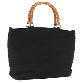 GUCCI Bamboo Handtasche Canvas Schwarz Silber 000 1998 0540 Auth bs36165 Schwarz Silber