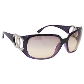CHANEL COCO Mark Sunglasses Plastic Purple Silver CC Auth SW2593V Silvery Purple