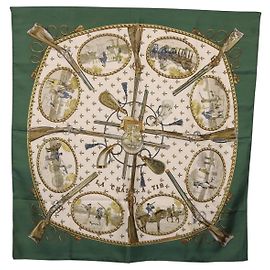 Hermès Écharpe HERMES Carre 90 en soie verte authentique 191434 Vert