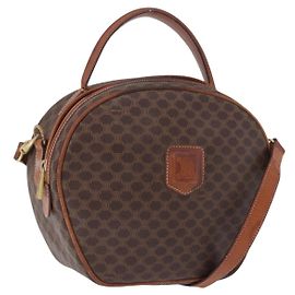 Céline Bolsa CELINE Macadam Canvas PVC Couro 2way Marrom Ouro Auth 192234 Marrom Dourado