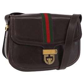 Bolsa de ombro GUCCI Web Sherry Line de couro marrom e dourado Auth 191902 Marrom Dourado
