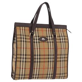 Sac cabas Burberrys Nova Check en toile beige et or Auth bs36098 Beige Doré