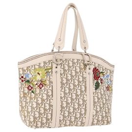 Borsa Christian Dior Trotter Canvas Beige Silver Auth bs36071 Argento Beige
