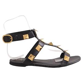 Valentino Black Leather Sandals Black