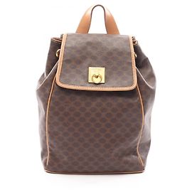 Céline Sac à dos/Sac à main Celine Macadam à cordon de serrage Marron Beige