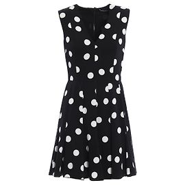 Dolce & Gabbana Vestido de Seda com Bolinhas Preto Branco