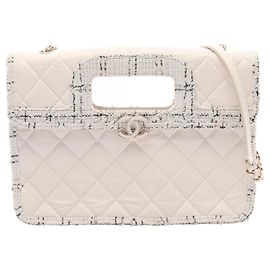 Chanel Matelassé 2-Way Schultertasche/Handtasche Schwarz Weiß