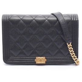 Bolsa de ombro Chanel Boy Matelassé em couro de bezerro granulado preto Preto