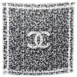 Lenço de seda Chanel Coco Mark Preto Branco